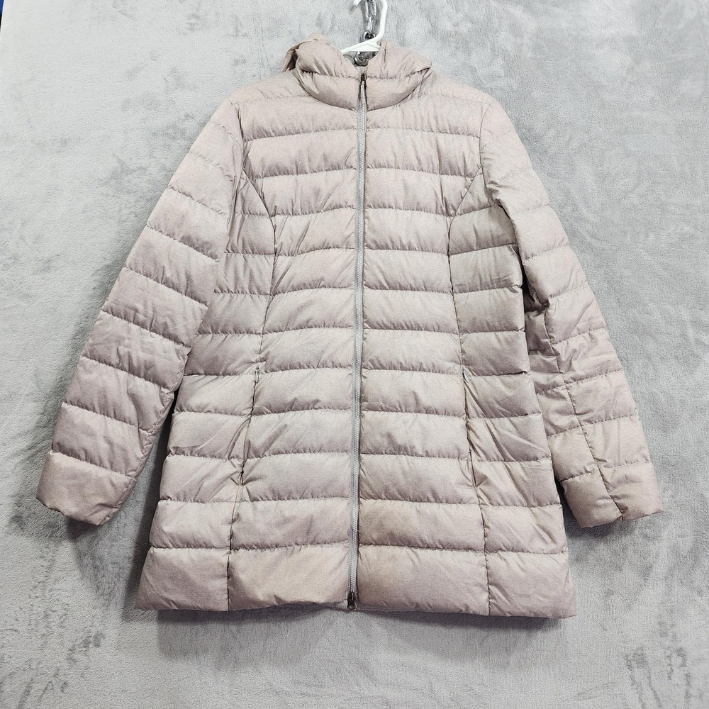 Eddie Bauer Coat Womens L Gray Beige CirrusLite Down Parka Puffer Hooded Quilted